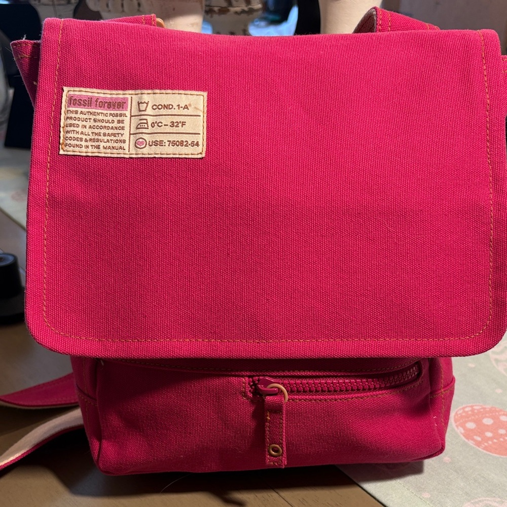 Fossil Forever Pink Canvas Crossbody Bag